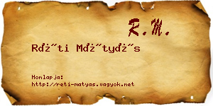 Réti Mátyás névjegykártya