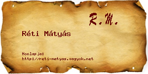 Réti Mátyás névjegykártya
